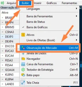 Abrindo a janela observação de mercado