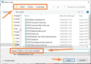 Tela salvando conjuntos de ativos
